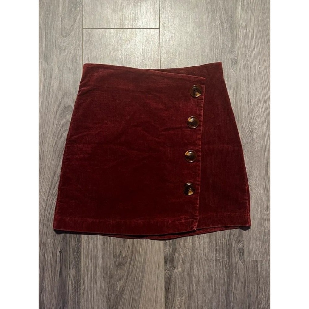 Altar'd State Burgundy Corduroy Skirt Front Button Detail